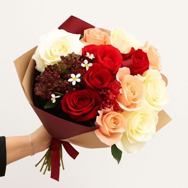 Bouquet de roses rouges, blanches et pêche casablanca ET Rabat.