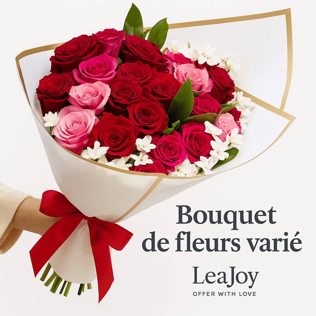 Bouquet de fleurs varié – Roses rouges, roses et blanches | LeaJoy